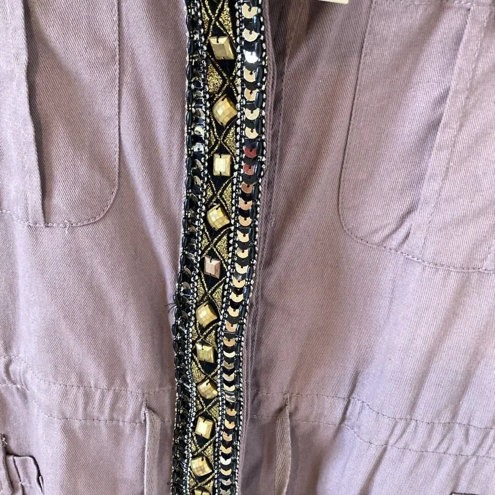 BNWT Innocence Clothing Women Dark Beige Embellished Border long Sleeve Jacket - Picture 6 of 12